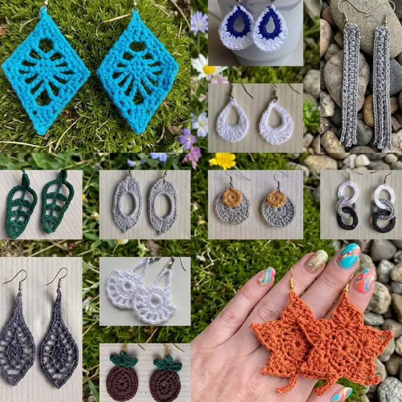 Complimentary Intermediate crochet pattern: 25 Earrings to Crochet Pattern - Simple to follow guide