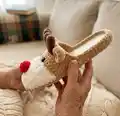 Christmas Reindeer Slippers Pattern step 2 - assembly progress
