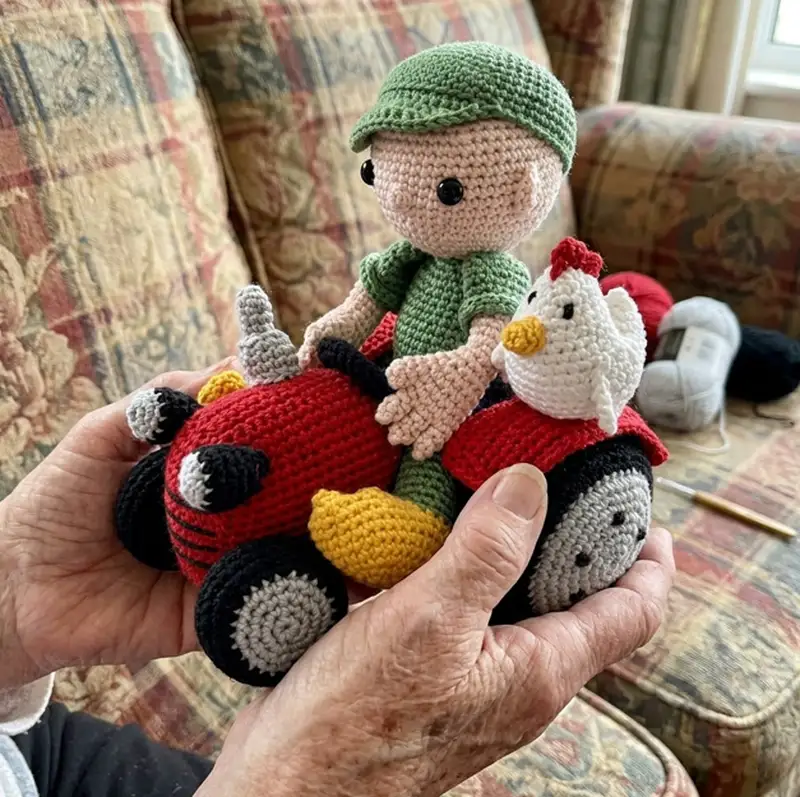 Complimentary Intermediate crochet pattern: Farmer Teun and tractor Amigurumi Pattern - Simple to follow guide