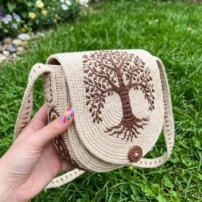 Complimentary Intermediate crochet pattern: Tree of Life Leather Bag Pattern - Simple to follow guide