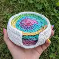 Crochet Coaster and Coaster Holder Pattern step 4 - final assembly and finishing