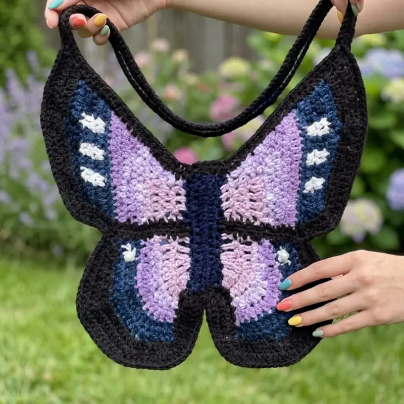 Complimentary Intermediate crochet pattern: Butterfly Bag Crochet Pattern - Simple to follow guide