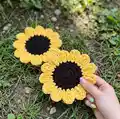 Sunflower Power Crochet Coasters Pattern step 1 - construction progress