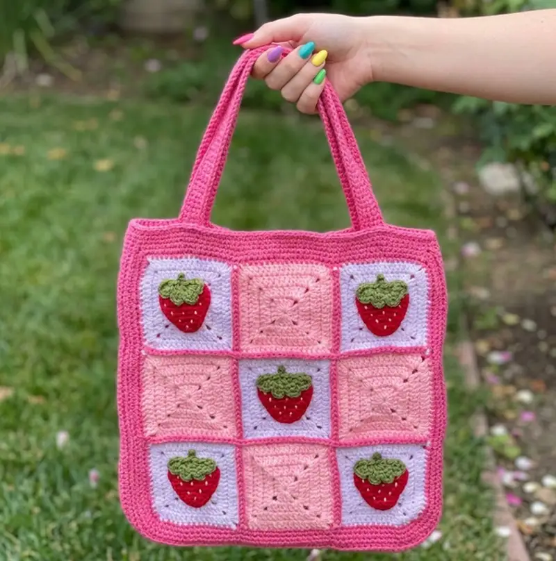 Complimentary Intermediate crochet pattern: Strawberry Tote Bag and Drawstring Pouch Crochet Pattern - Simple to follow guide