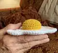 Fried Egg Amigurumi Pattern step 2 - assembly progress