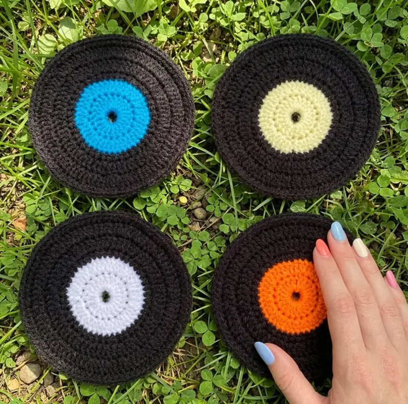 Complimentary Beginner Friendly crochet pattern: Vinyl Record Coasters Pattern - Simple to follow guide