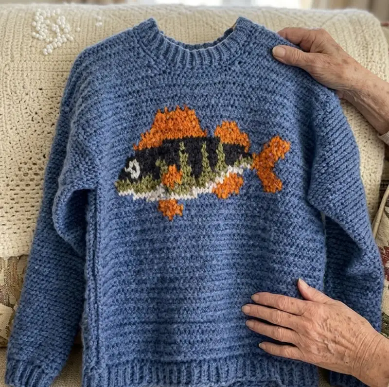 Complimentary Intermediate crochet pattern: Fishy Aleks Sweater Pattern - Simple to follow guide