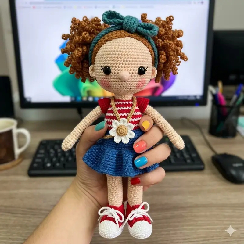 Complimentary Intermediate crochet pattern: Curly-Haired Doll Amigurumi Pattern - Simple to follow guide