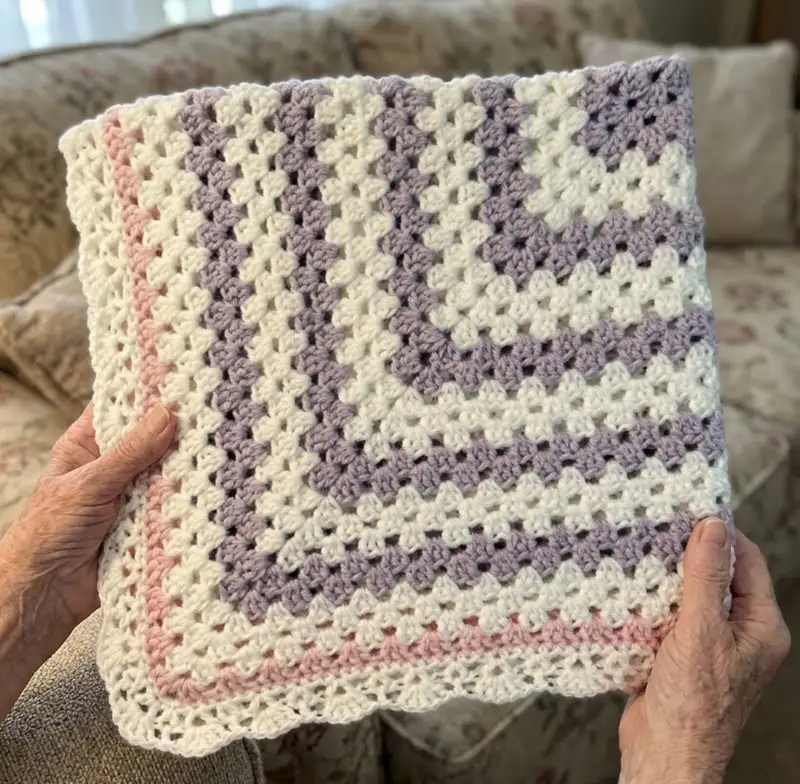 Complimentary Beginner Friendly crochet pattern: GrannySquare Baby Blanket with Shell Border Pattern - Simple to follow guide