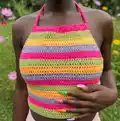 Crochet Bright Stripes Halter Top Pattern step 1 - construction progress
