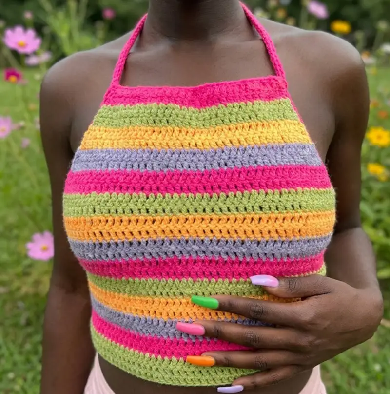 Complimentary Beginner Friendly crochet pattern: Crochet Bright Stripes Halter Top Pattern - Simple to follow guide