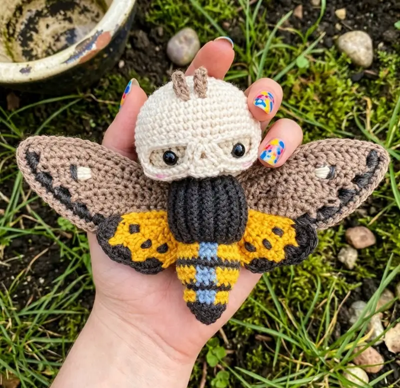 Complimentary Intermediate crochet pattern: Deaths Head Hawk Moth Amigurumi Pattern - Simple to follow guide
