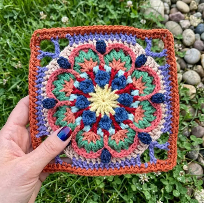 Complimentary Intermediate crochet pattern: Efflorescent Square Pattern - Simple to follow guide