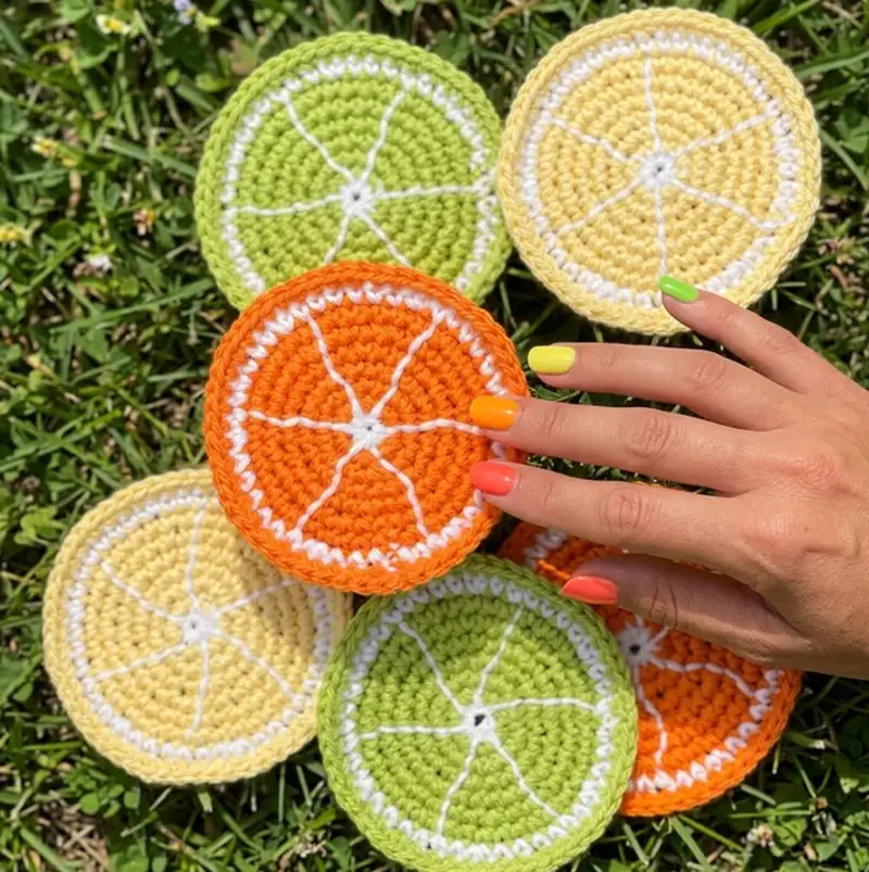 Complimentary Beginner Friendly crochet pattern: Citrus Slice Coasters Pattern - Simple to follow guide