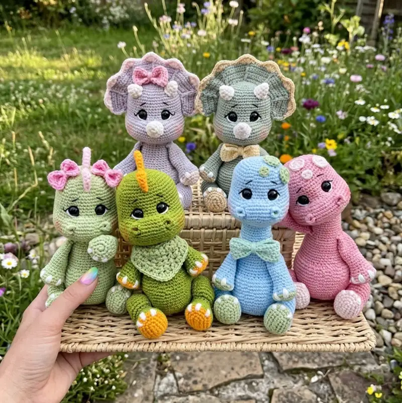 Complimentary Intermediate crochet pattern: Triceratops Noah and Poli Amigurumi Pattern - Simple to follow guide