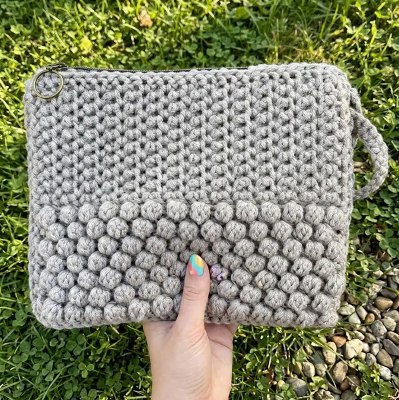 Complimentary Intermediate crochet pattern: Bobble Clutch Pattern - Simple to follow guide