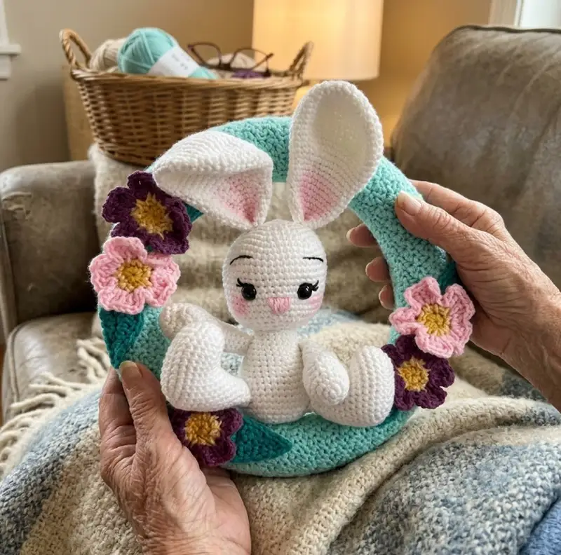 Quality crochet pattern: Hoppy Spring Wreath Crochet Pattern - Intermediate level guide with complete instructions